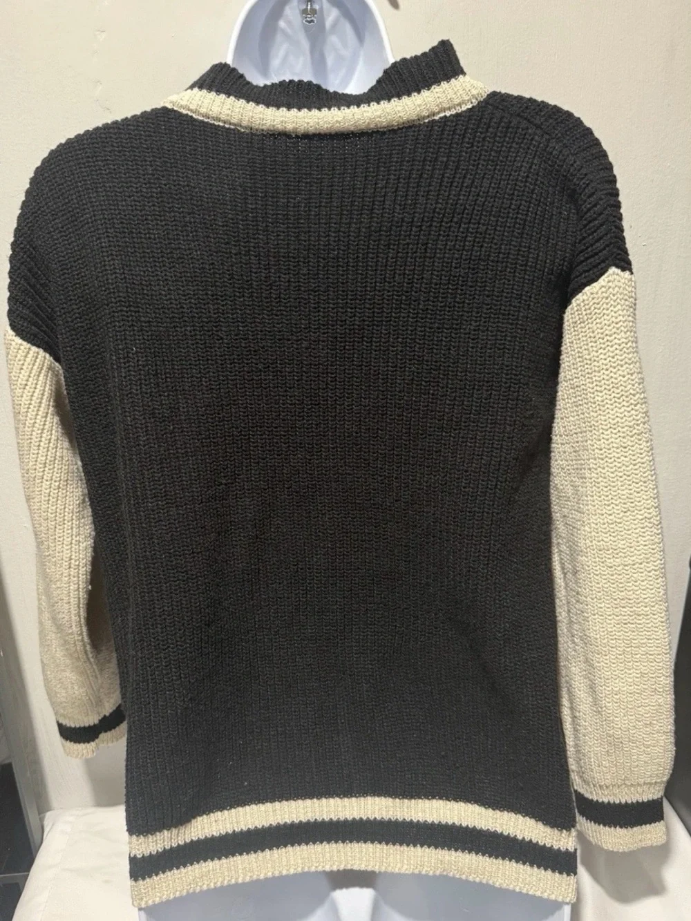 Black & Cream Teddy Patch Button-Up Cardigan Sweater